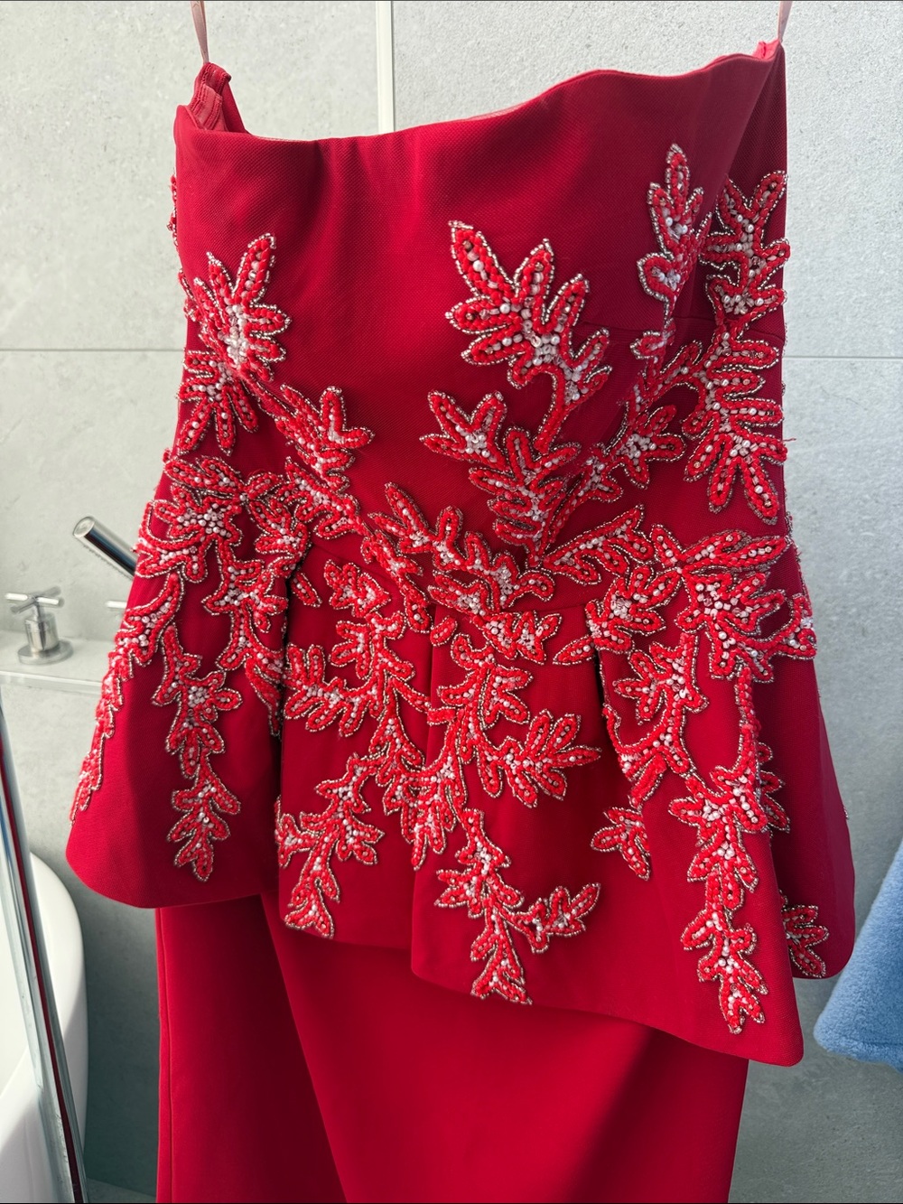 Saiid Kobeisy Strapless Red Evening gown  High-Low Beaded